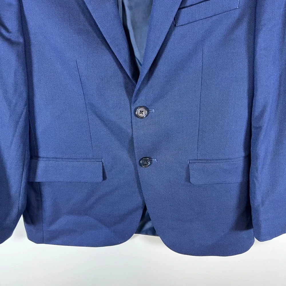 B by Brooks Brothers Boys Navy Blue Textured Two Button Blazer Jacket Size 16R